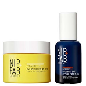 Nip + Fab Bundles Duo: Ceramide Fix Overnight Cream 12% 50ml & Glycolic Fix Overnight Skin Reviver Extreme 8% 45ml