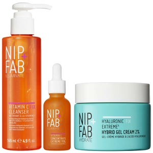 Nip + Fab Trio: Vitamin C Fix Cleanser 145ml, Concentrate Extreme 15% 30ml & Hyaluronic Fix Extreme4 Hybrid Gel Cream 50ml