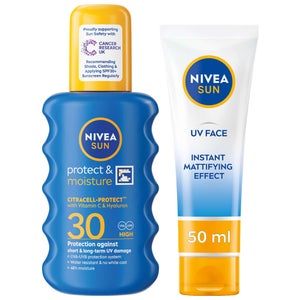 Nivea Duo: UV Face Shine Control SPF50 Cream 50ml & Protect & Moisture SPF30 Spray 200ml