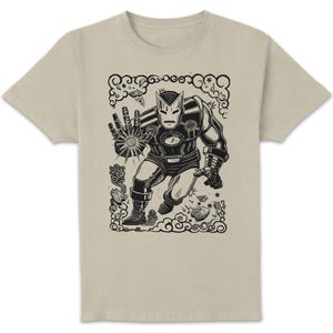 Marvel Ironman Line Art Unisex T-Shirt - White Vintage Wash