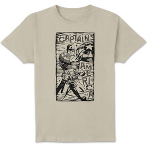 Marvel Captain America Line Art Unisex T-Shirt - White Vintage Wash