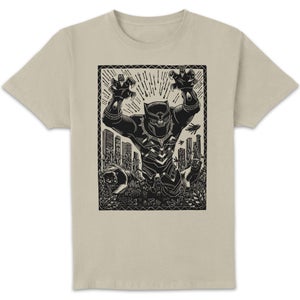 Marvel Black Panther Line Art Unisex T-Shirt - White Vintage Wash