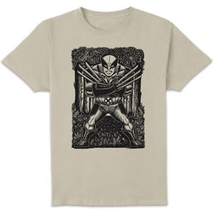 Marvel Wolverine Line Art Unisex T-Shirt - White Vintage Wash