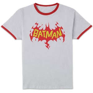 DC Comics Batman Flame Unisex Ringer T-Shirt - White/Red