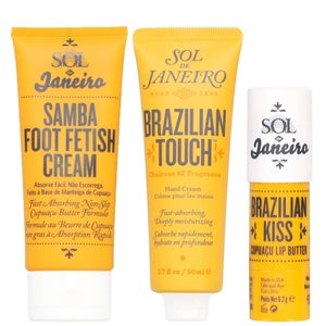 Sol De Janeiro Trio: Brazilian Kiss Cupuaçu Lip Butter 6.2g, Hand Cream 50ml & Samba Foot Fetish Care 90ml