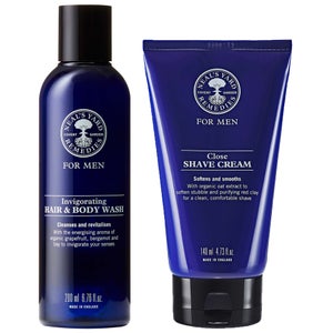 Neal's Yard Remedies Duo: Invigorating Hair & Body Wash 200ml & Close Shave Cream 140ml