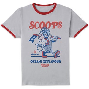 Stranger Things Oceans Of Flavour Unisex Ringer T-Shirt - White/Red