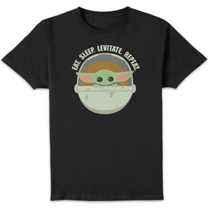 Star Wars The Mandalorian Eat Sleep Levitate Repeat Unisex T-Shirt - Black