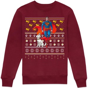 Superman And Krypto Christmas Sweatshirt - Burgundy