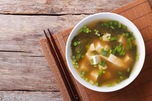 Miso soup with tofu and spring onion