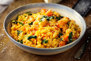Sweet potato, spinach and coconut risotto