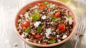 Lentils with roasted tomatoes and feta