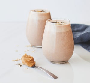 Healthy chocolate and peanut butter protein shake