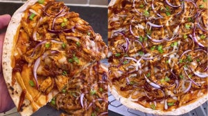 BBQ chicken protein pizza under 500 kcal