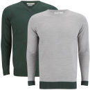 Brave Soul Men's Block Hem 2-Pack Knitted Jumpers - Mid Grey Marl/Bottle Green