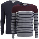 Brave Soul Men's Marc 2-Pack Knitted Jumpers - Mid Grey Marl/Dark Navy/Ecru/Bordeaux