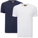 Brave Soul Men's Varden 2 Pack Crew Neck Roll Sleeve T-Shirt - White/Ink