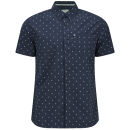 Bench Men's Chevron Print Rapson Short Sleeved Shirt - Navy