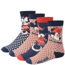Minnie & Mickey Mouse Women's 4-Pack Socks Gift Box - Red and Navy