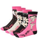 Betty Boop Women's 4-Pack Socks Gift Box - Black and Pink