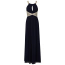 Little Mistress Lace Insert Embellished Maxi Prom Dress  - Navy