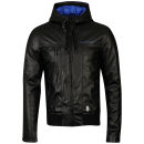 Crosshatch Men's Leather Look Contract Hooded Jacket - Black/Blue