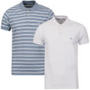 Brave Soul Men's 2 Pack Deck Polo Shirts - Sky Marl/White Stripe & White