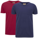 Brave Soul Men's Solitude 2 Pack Pocket Crew T-Shirt - Red/Ink