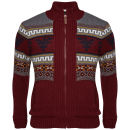 Brave Soul Men's Void Jacquard Printed Zip Thru Knit - Wine