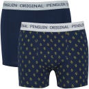 Original Penguin Men's 2 Pack All Over Penguin Design Boxers - Navy/Gold