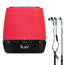 iLuv MobiOne Bluetooth Portable Speaker with Mic - Red + Free VIBE Earphones