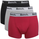 Bench Men's 3 Pack Boxers - Black/Grey Marl/Red