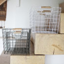 Nkuku Huma Wire Basket (Set of Two) - Distressed Grey / Cream - Large (26 x 43 x 28cm) & Small (21 x 36 x 23cm)