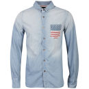 Brave Soul Men's Bale Long Sleeve Denim Shirt - Washed Denim