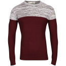 Brave Soul Men's Roland Panel Crew Neck Jumper - Bordeaux/Charcoal Marl