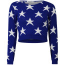 Women's American Star Crop Knit Jumper - Cobalt Blue/White