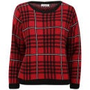 Moku Women's Checked Knit Jumper - Red