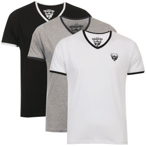 Ringspun Men's 3-Pack Silva Short Sleeve V-Neck T-Shirt - Black/White/Grey Marl