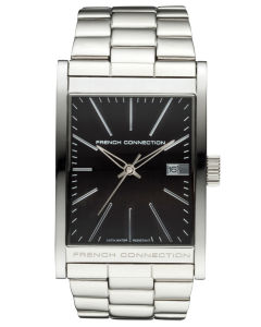 FRENCH CONNECTION RECTANGULAR SILVER DIAL STEEL BRACELET WATCH