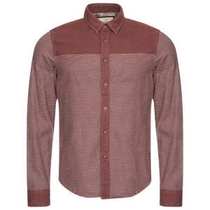 Brave Soul Men's Vanquish Striped Shirt with Plain Contrast Panel - Burgundy
