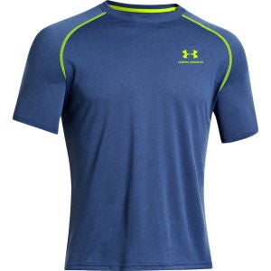 Under Armour Men's New UA Tech Short Sleeve T-Shirt - Heather Jean/High-Vis Yellow