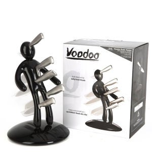 Black Voodoo Knife Block with 5 Knives by Raffaele Iannello