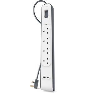Belkin 4 Way Surge Protection Strip - 2m with 2 x 2.4amp USB Charging