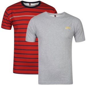 Slazenger Men's 2 Pack T-Shirts - Grey/Red/Navy