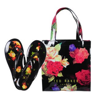 Ted Baker Rose Print Small Icon Bag with Flip Flops - Multi