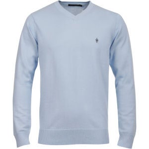 French Connection Men's Alderly Plain V Neck Jumper - Sky Blue