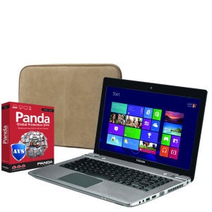 Toshiba Satellite Touchscreen Ultrabook Laptop P845T-108 (i3, 4Gb, 500Gb, 14 inch HD LED Touch) with Panda 2014 Global Protection and dBramane1928 Leather Case in Beige & Brown