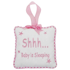 Shhhh.. Baby Is Sleeping Hanging Door Sign (Pink)