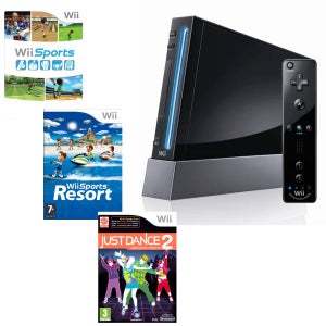 Nintendo Wii Console (Black): Bundle (Including Wii Sports Resort and Just Dance 2)