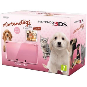 Nintendo 3DS Console (Coral Pink) Includes Nintendogs + Cats 